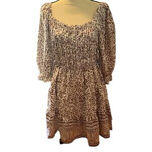 Pheasant Dress Women’s size (L) 100% Polyester Mauve/White/Brown Print